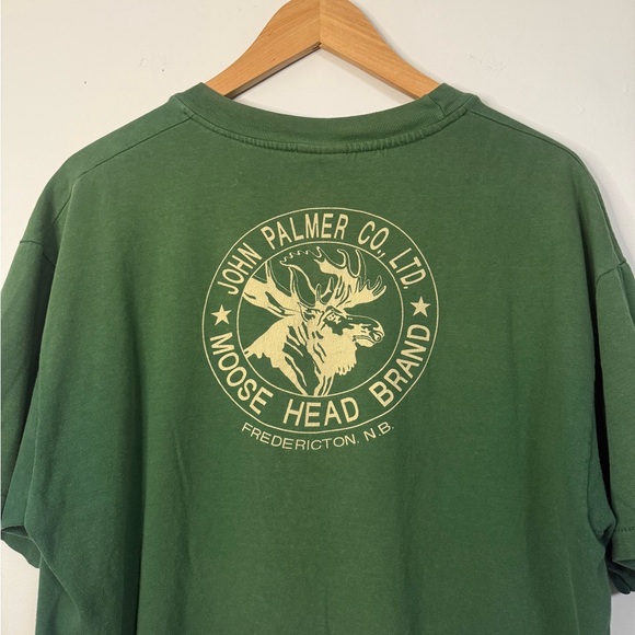 Hanes Beefy Other - Vintage 90’s Moose Head Brand Green T-shirt Single Sitched Hanes Nature